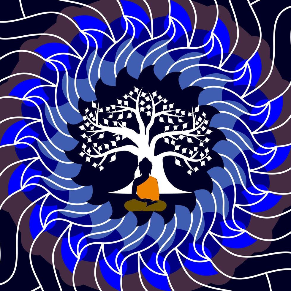 Buddha meditating beneath the sacred Bodhi tree vector