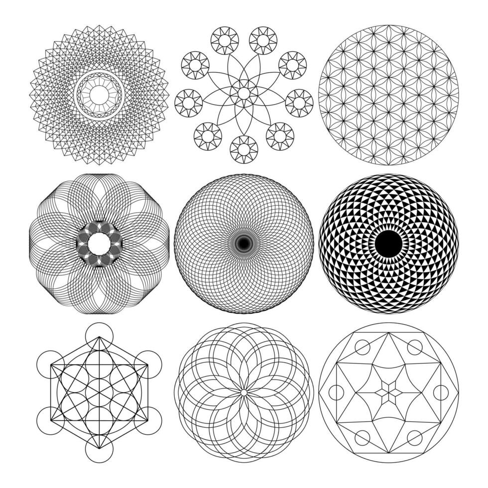 Set of 9 Sacred Geometric Mandala Designs vector