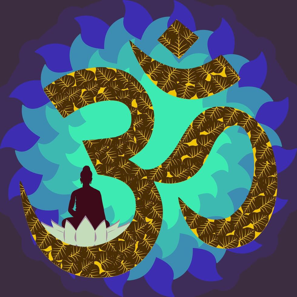 Om symbol with intricate leaf patterns vector