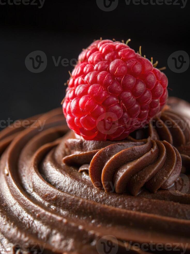 Fresh raspberry crowns delicious chocolate dessert enjoyed by happy family members photo