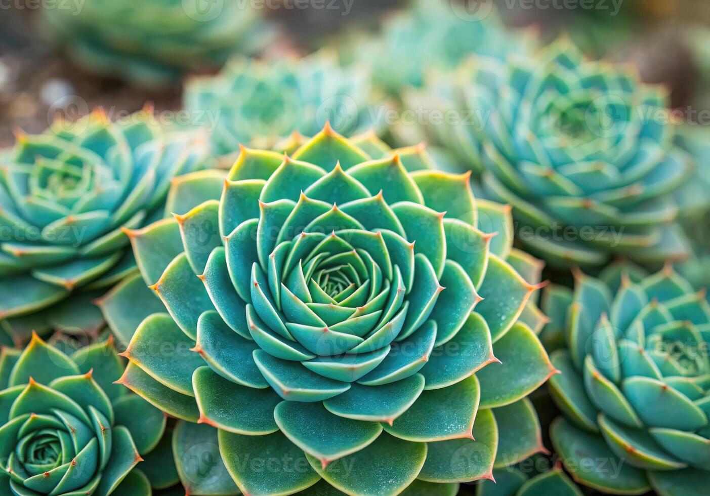 Beautiful succulent plants arranged in a rosette pattern showcasing vibrant green hues photo