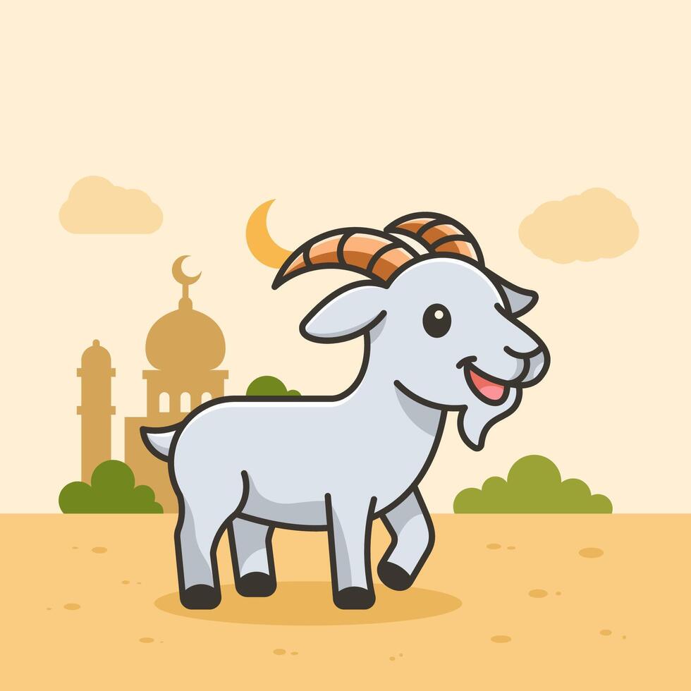 Cartoon goat with a mosque in the background vector