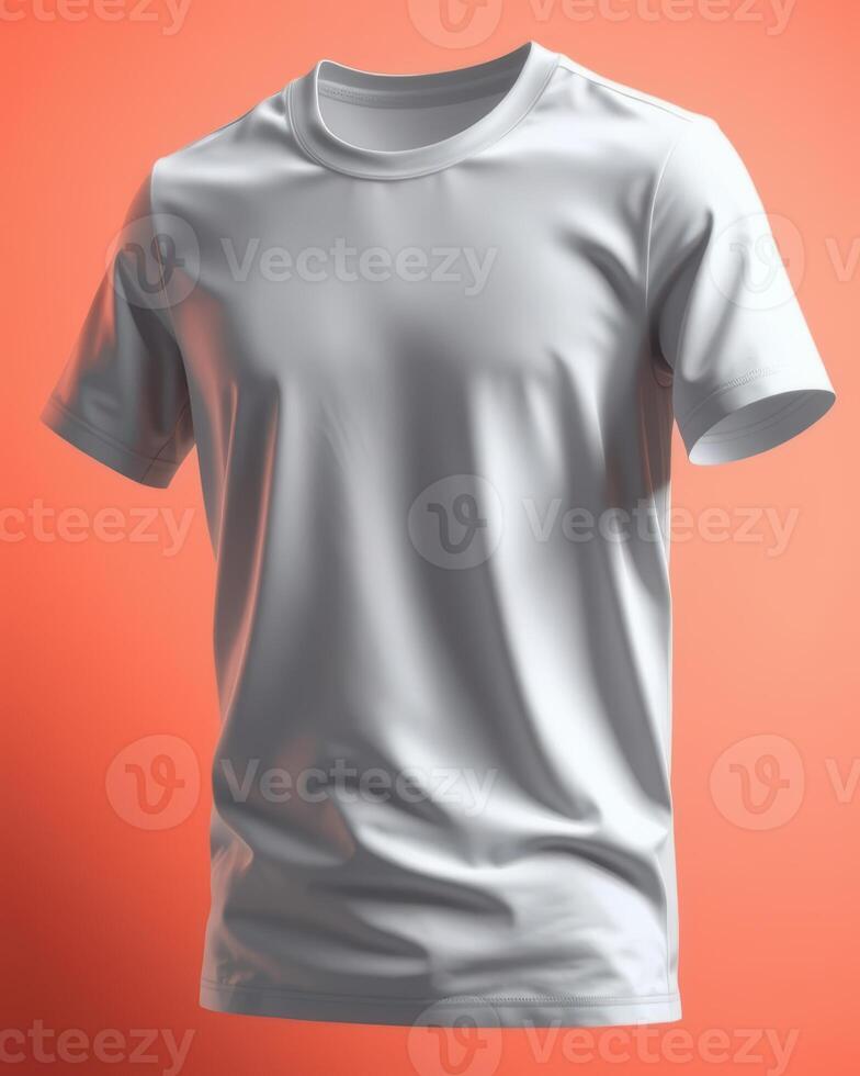 Clean white t-shirt mockup on soft gradient background. Ideal for print-on-demand, branding, or apparel design. High-resolution template perfect for fashion and product presentations. photo