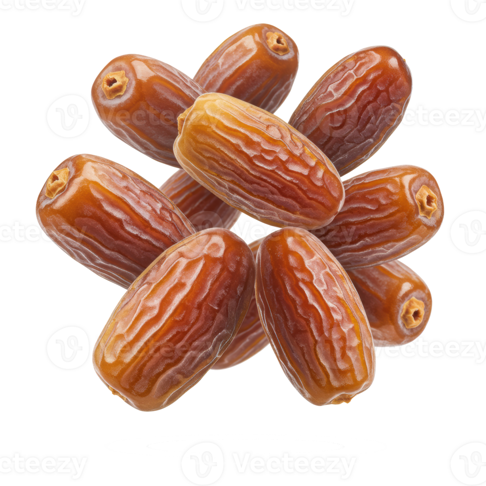 Group of dates floating on transparent background, showcasing rich texture, Ramadan Vibes png