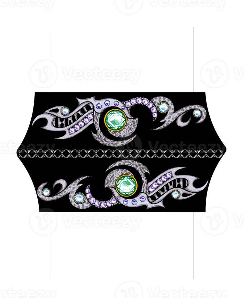 Jewelry design graphic art black bangle set with gem by hand drawing. png