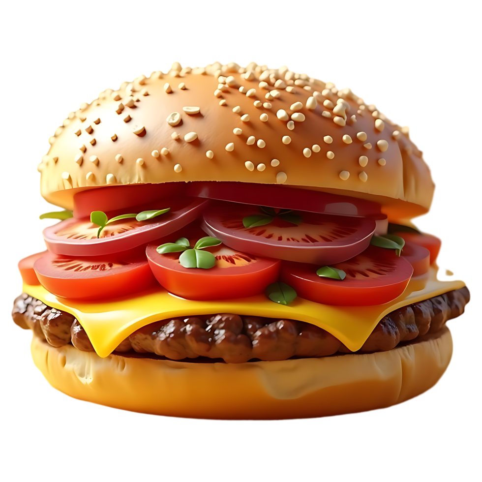 a hamburger with tomatoes and cheese on it png