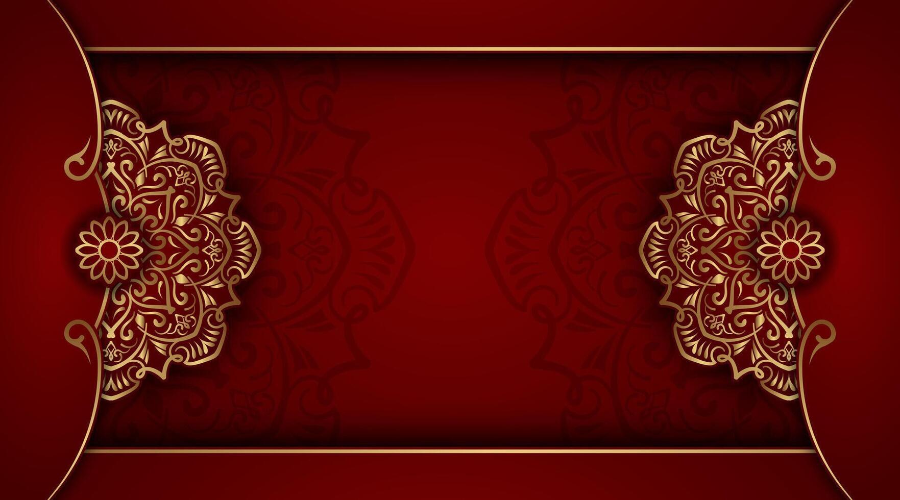 luxury red background, with gold mandalas vector