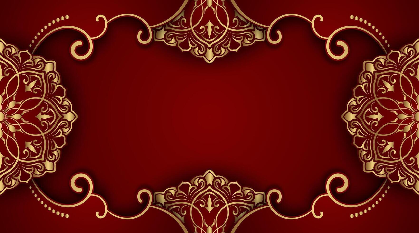 luxury red background with gold mandala ornament vector
