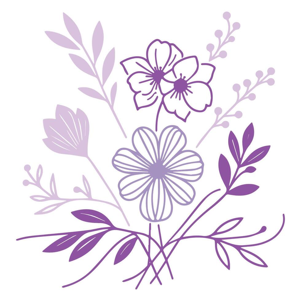 Botanical line design. Single line floral sketch. Minimalist flower pattern. Fine print cushion artwork. Contemporary design. vector