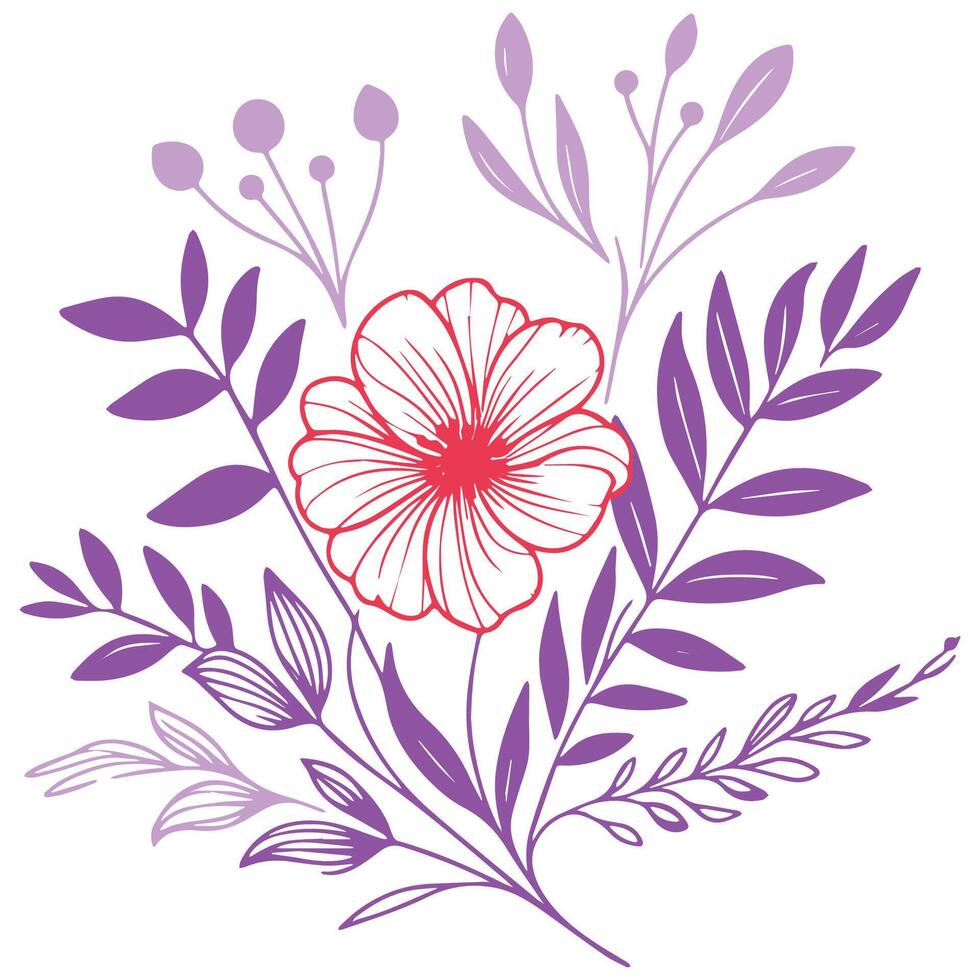 Botanical floral pattern. Minimalist art print. Hand painted flowers design. Floral line sketch. Contemporary cushion cover. vector