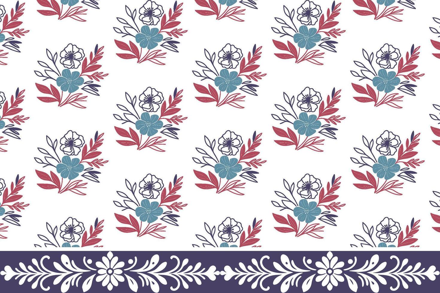 hand drawn border. one line floral sketch. seamless embroidery pattern. botanical texture design. textile petal outline. modern repeat artwork vector
