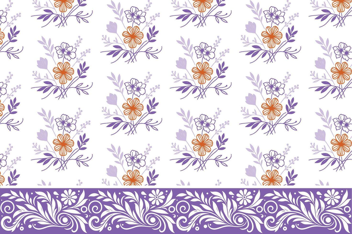 floral sketch outline. seamless embroidery repeat. one line border pattern. textile petal elements. hand drawn botanical design. elegant artwork texture vector