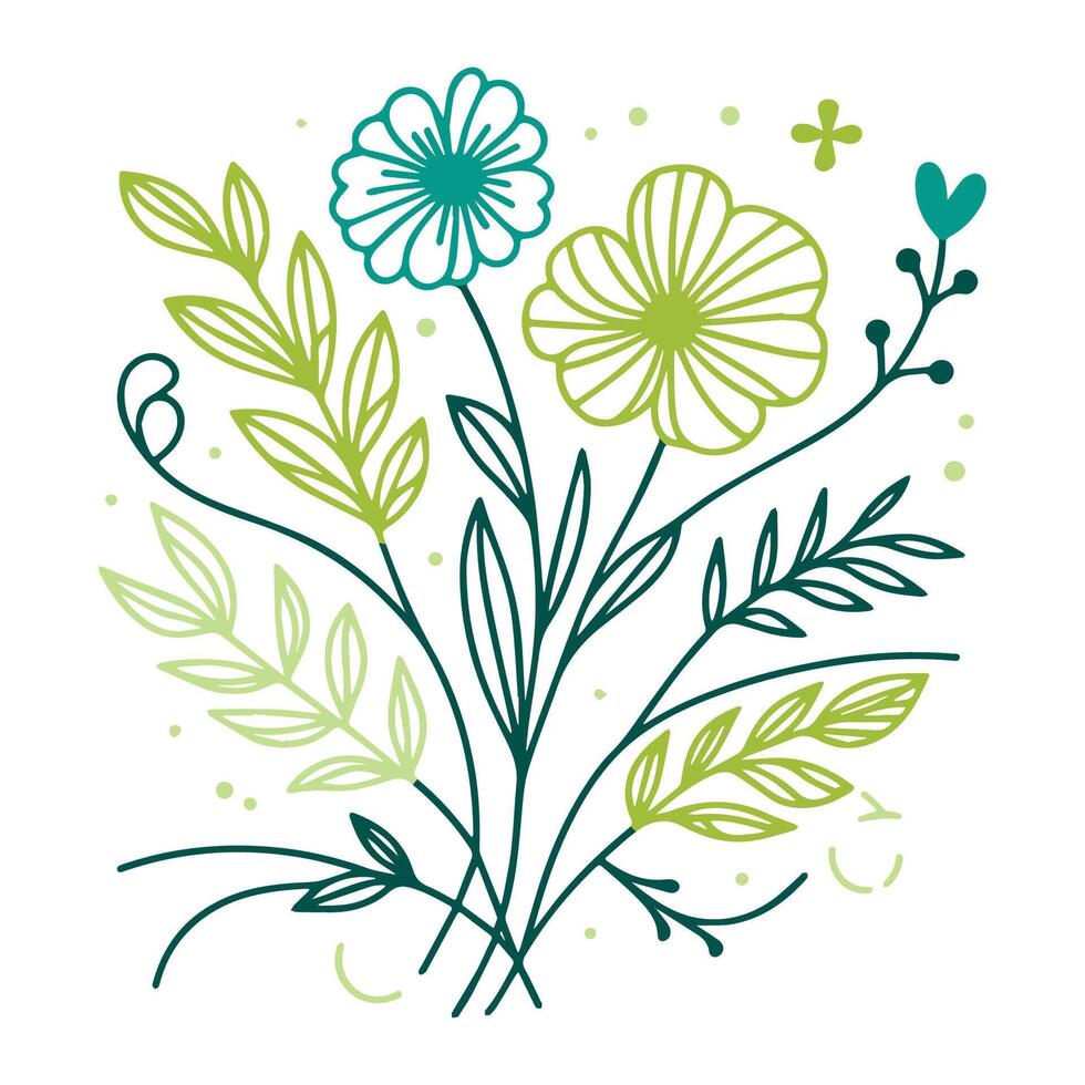 Floral line artwork. Botanical outline sketch. Minimalist flowers design. Hand painted flowers. Fine print cushion cover. vector