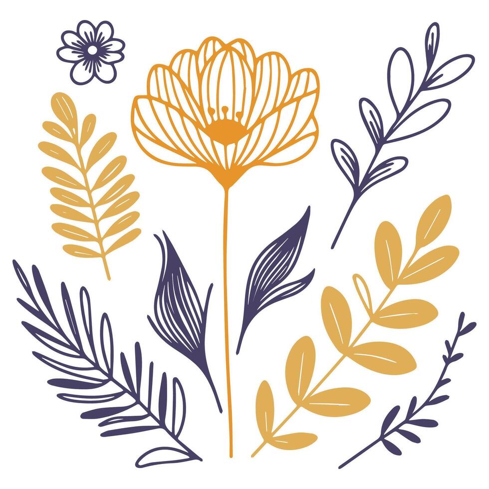 Floral line art. Botanical sketch design. Minimalist floral pattern. Fine print cushion artwork. Contemporary design. vector