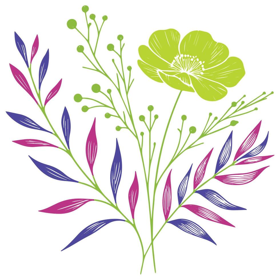 Floral outline art. Hand painted botanical design. Minimalist floral sketch. Fine print cushion pattern. Modern floral artwork. vector