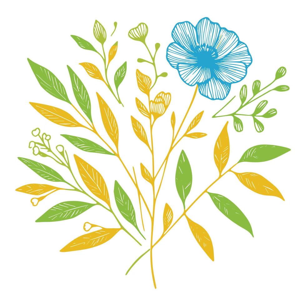 Hand painted flowers. Botanical outline sketch. Minimalist floral design. Fine print cushion art. Modern floral artwork. vector