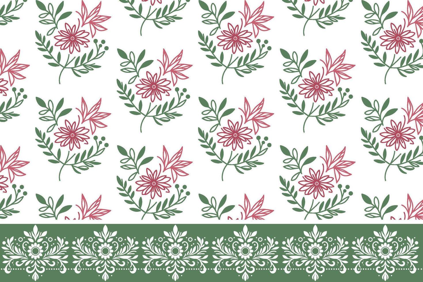 seamless textile sketch. floral border pattern. one line drawn petals. embroidery outline texture. botanical design repeat. modern hand drawn elements vector