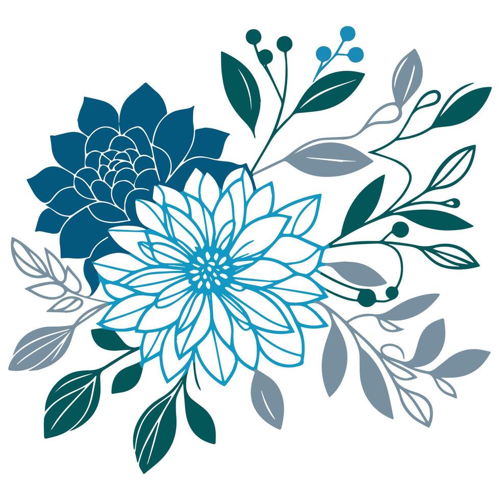 Floral line pattern. Botanical outline design. Minimalist flowers artwork. Fine print cushion art. Contemporary floral sketch. vector