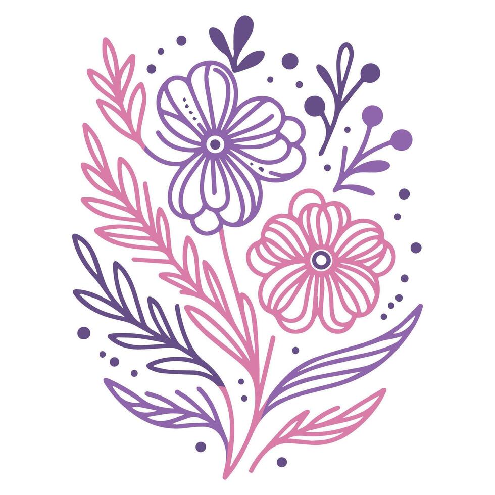 Abstract floral sketch. One line flower artwork. Hand painted flowers. Botanical outline design. Minimalist cushion pattern. vector