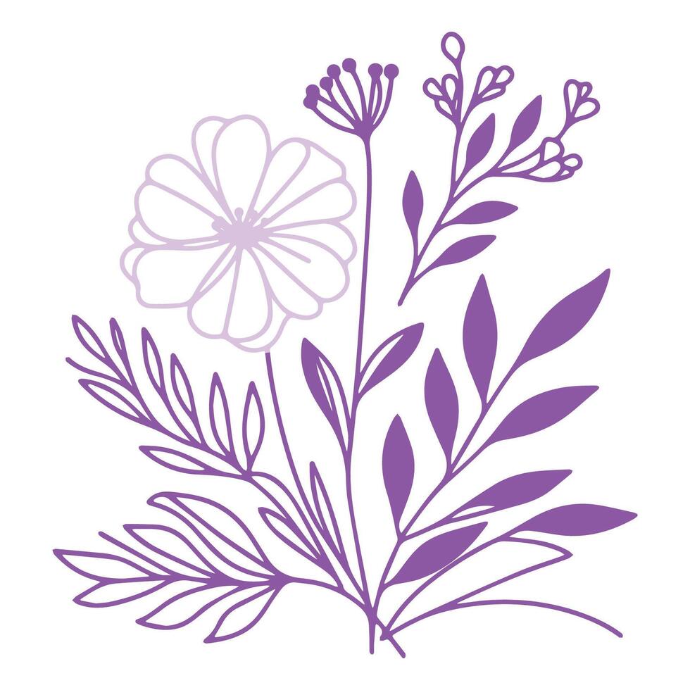 Single line botanical sketch. Floral outline artwork. Hand painted flowers. Minimalist design. Fine print cushion pattern. vector