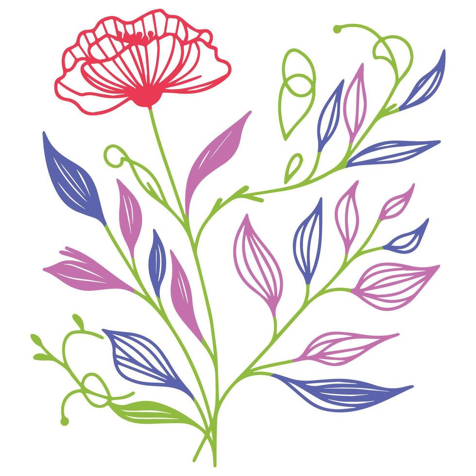 Single line flower design. Botanical art print. Minimalist floral pattern. Hand drawn flowers. Contemporary cushion cover. vector