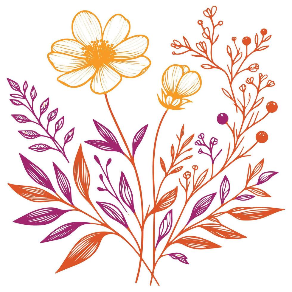 Abstract floral pattern. Hand painted flowers design. Minimalist botanical art. Floral sketch outline. Decorative cushion cover. vector