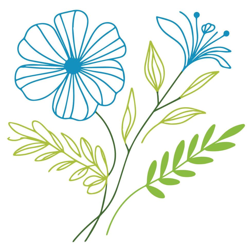 Abstract floral line drawing. One line botanical sketch. Minimalist floral design. Hand painted flowers. Modern cushion print. vector