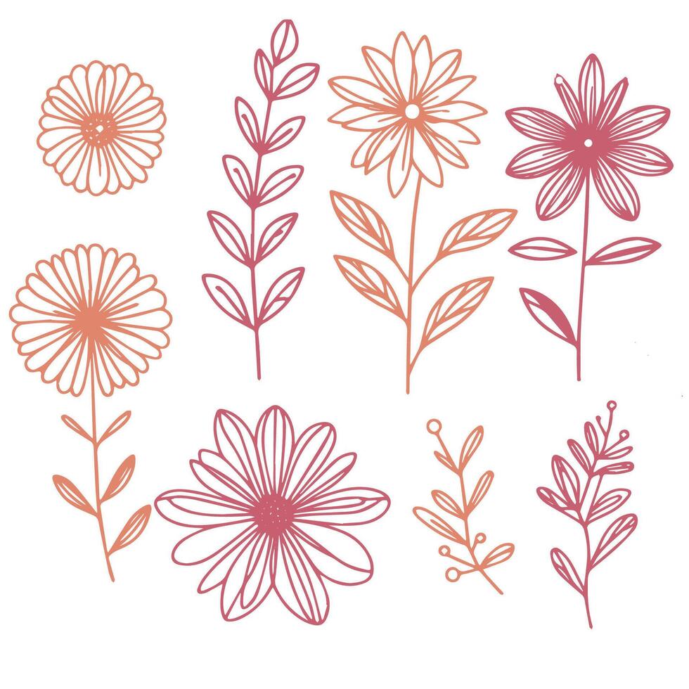 Floral outline drawing. Botanical sketch pattern. Minimalist flower artwork. Fine print cushion cover. Modern design. vector