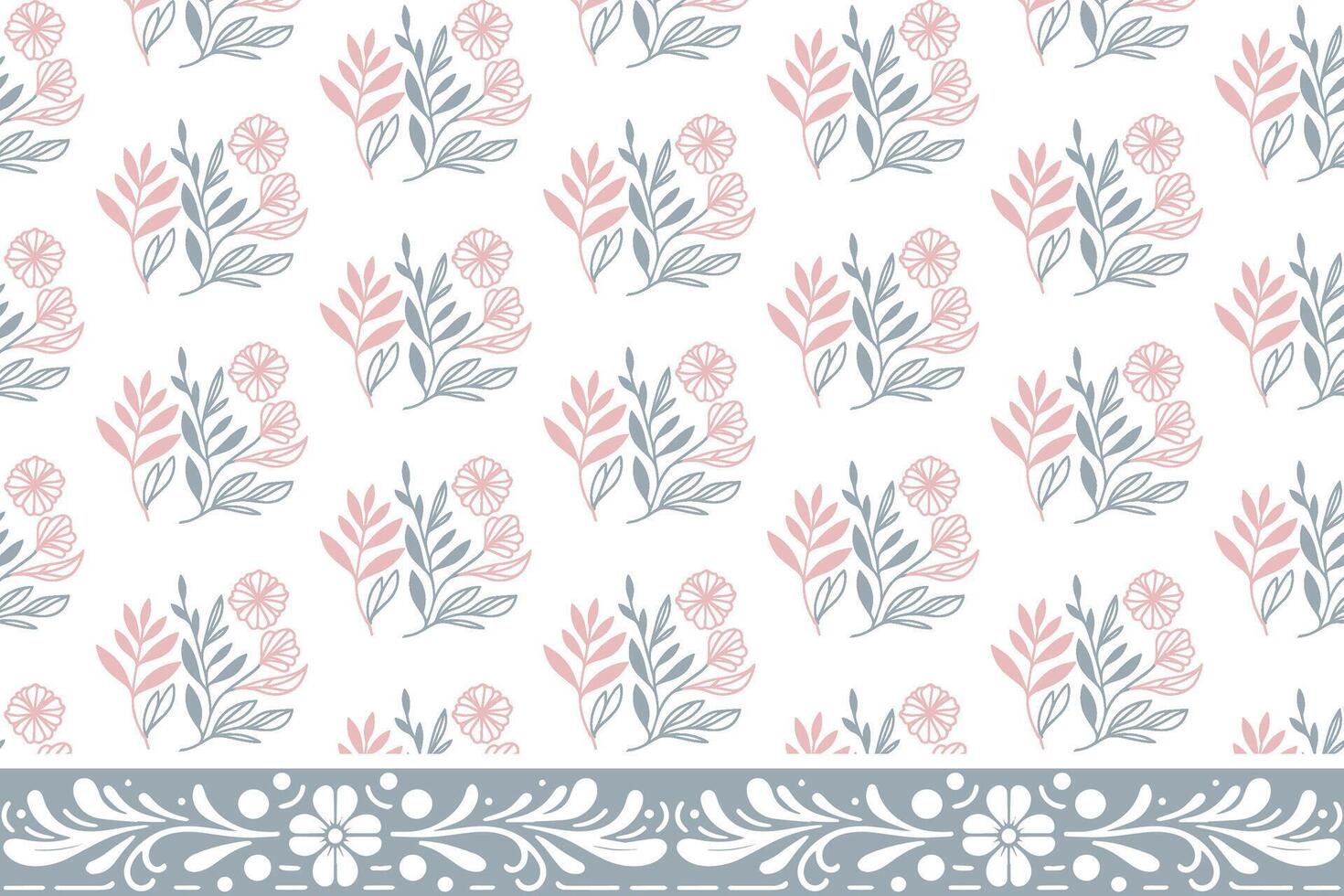 textile sketch design. border floral embroidery. minimal petal artwork. one line repeat pattern. botanical outline texture. hand drawn flower elements vector