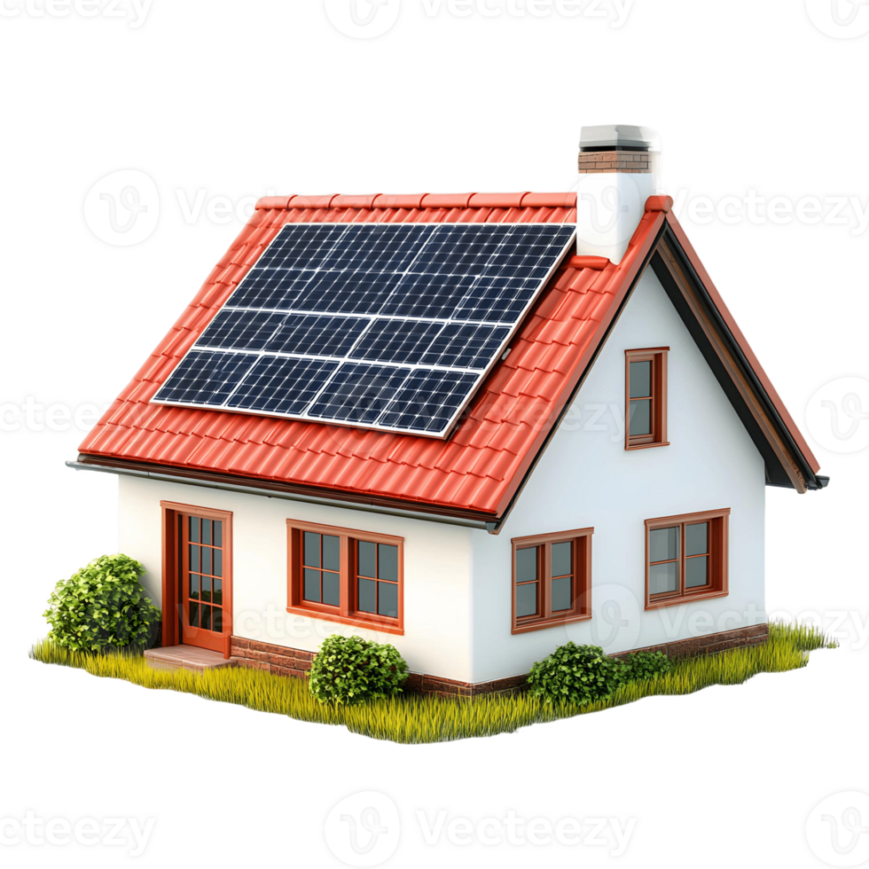 Icon of 3D House with Solar Panels on Top png