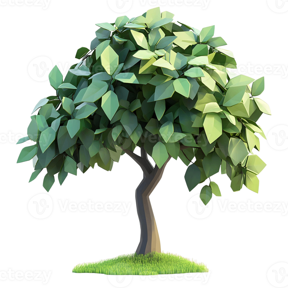 Low Poly Stylized Tree with Bright Green Foliage png