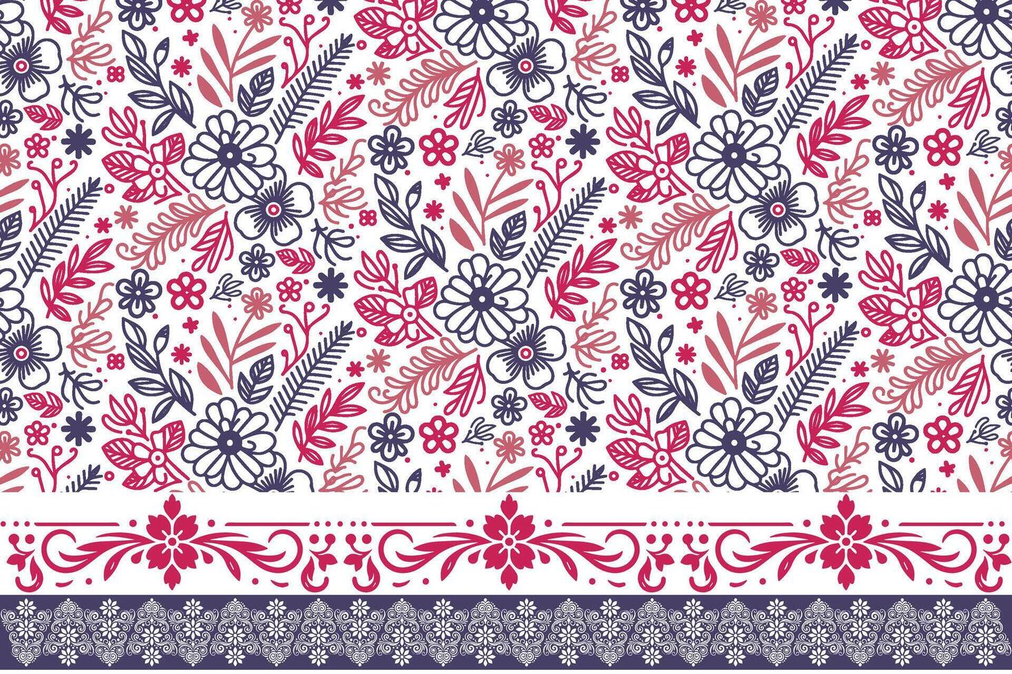 modern hand drawn pattern. floral border repeat. one line embroidery sketch. outline petals texture. seamless textile background. botanical minimal design vector