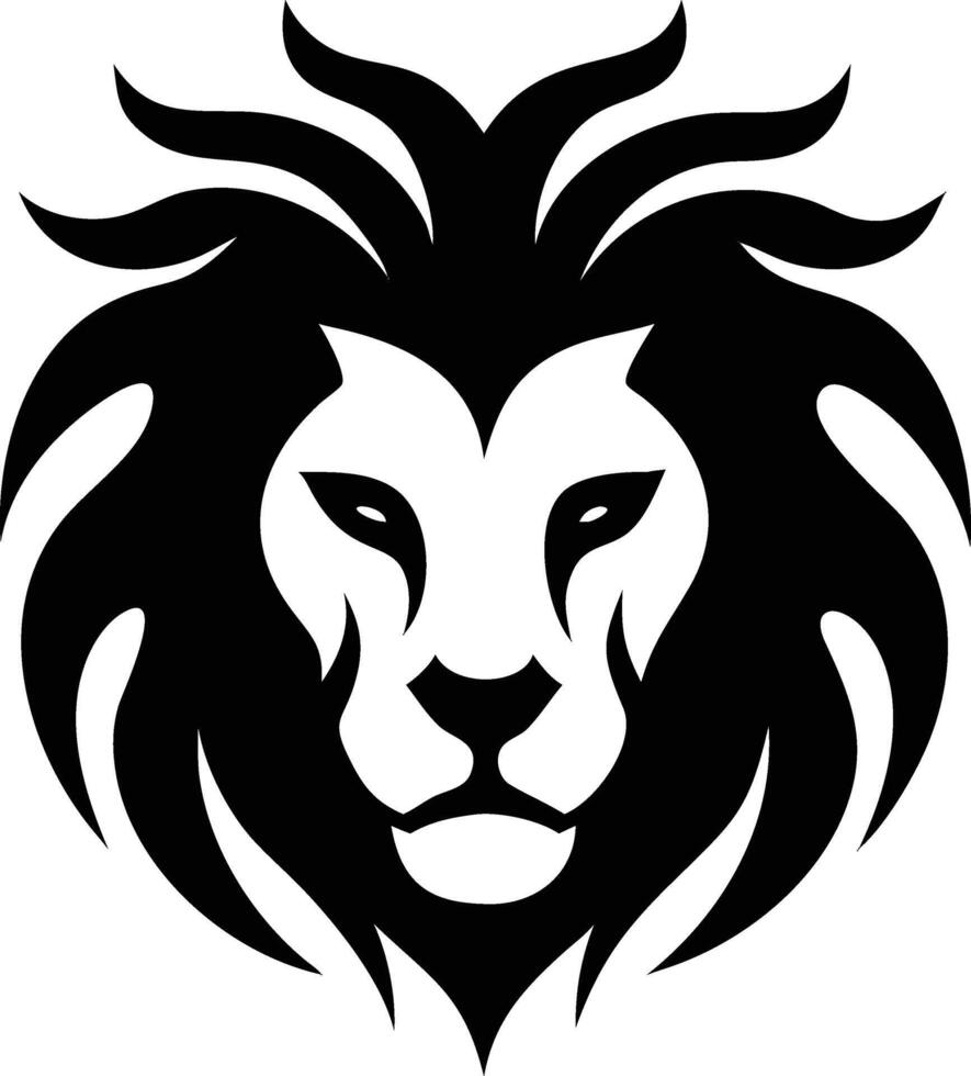 A majestic lion's face looks forward, its stylized mane radiating around it powerfully vector