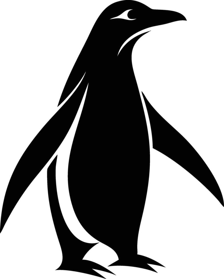 A silhouette of a charming black penguin standing, looking forward with focused eye detail vector