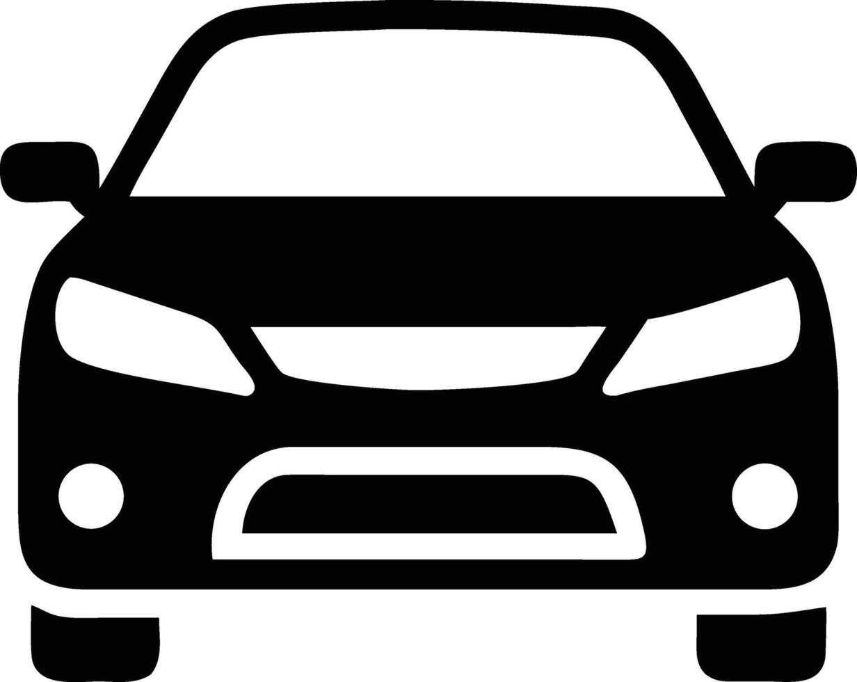 Front view of black compact car displays lights and grill detailing well vector