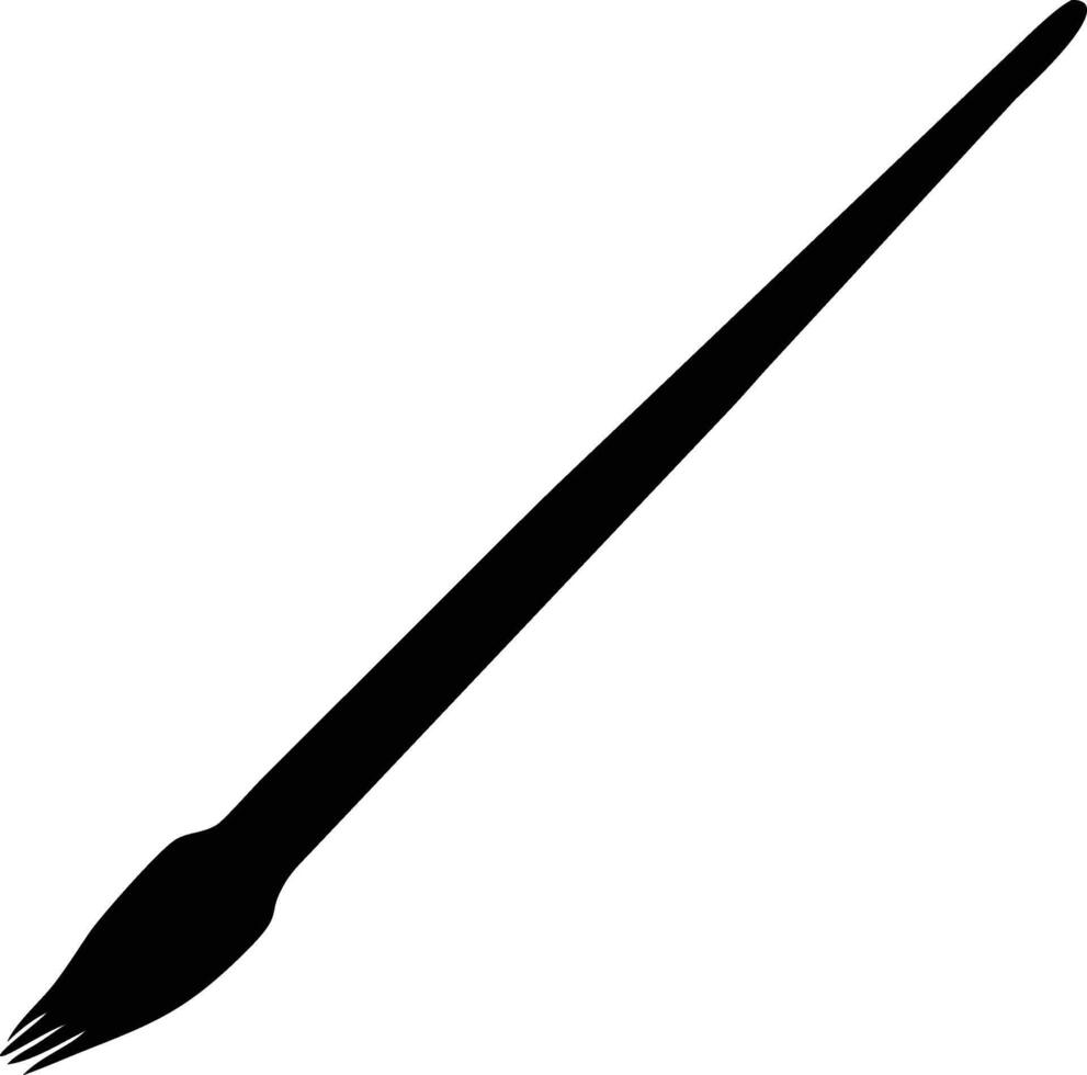 A monochrome black paintbrush rests diagonally against a crisp white backdrop cleanly vector