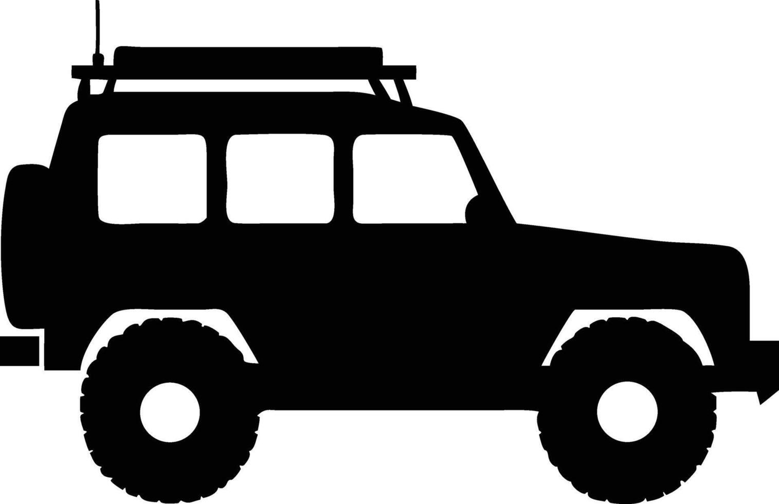 Black four wheel drive SUV silhouette with roof rack looks ready for an adventure vector