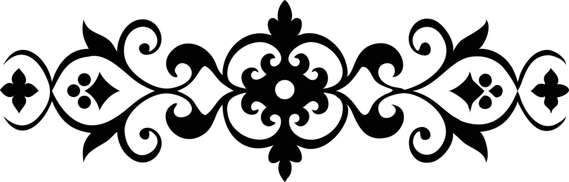 Elegant black floral pattern showcases symmetrical decoration with ornate leaves and a flower in the center vector