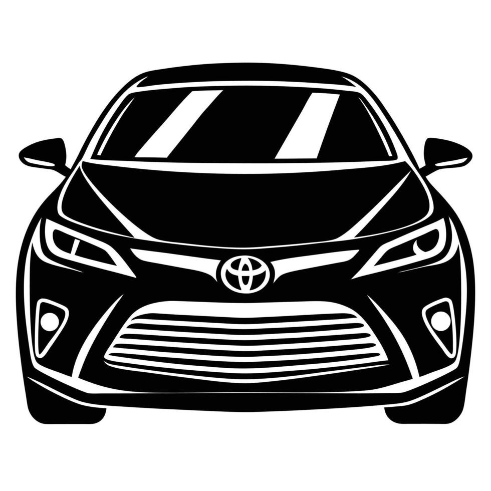 Front view of an iconstyle car with headlights and grille features bold monochrome fill vector