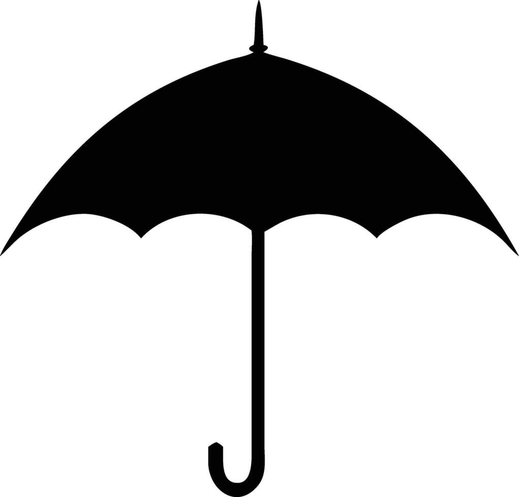Black umbrella with curved handle offers stylish protection from rain and sun vector