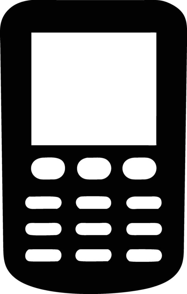 A classic black cellular phone featuring rectangular screen and button arrays is presented here vector