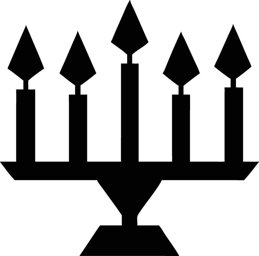 Candelabrum shows simple minimalist candle holder with five candles, all in black vector