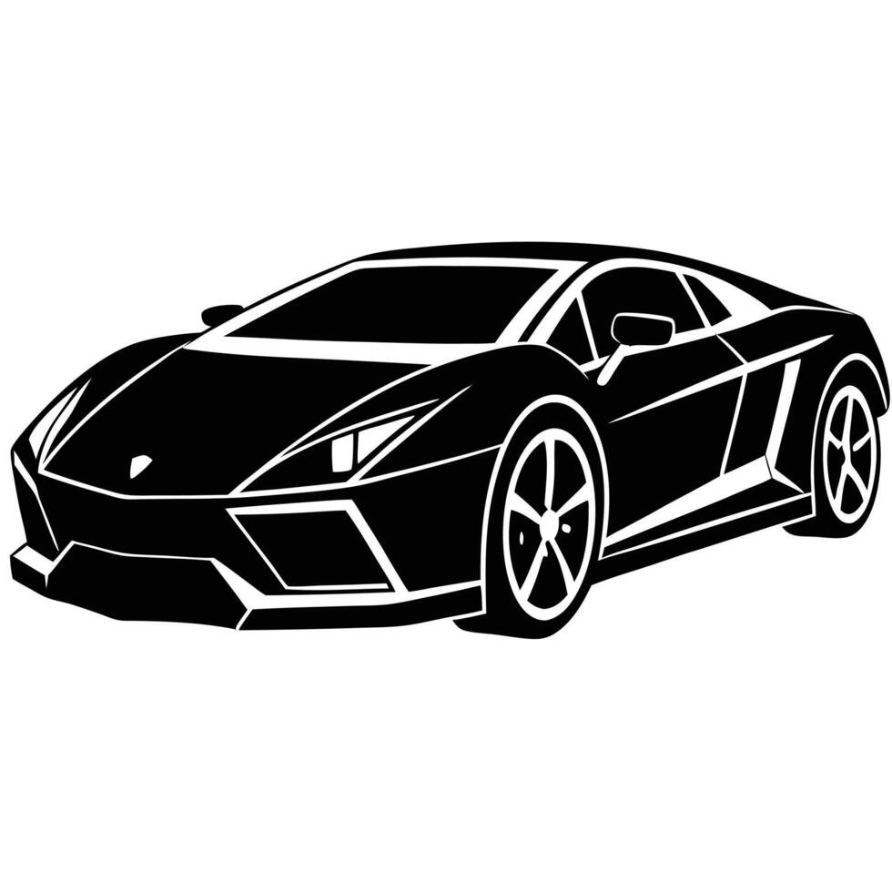 A sleek black sports car is depicted against a bright white isolated background vector