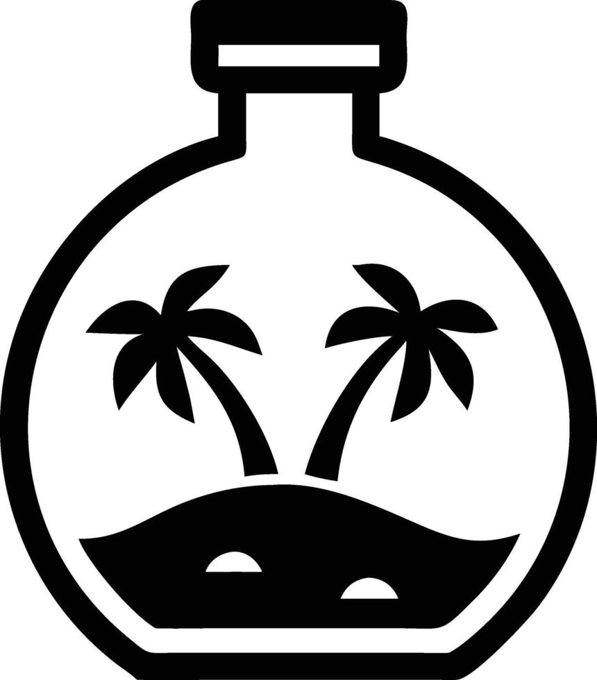 Black silhouette shows two palms on an island inside a glass jar vector