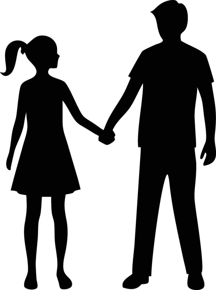 Father and daughter are holding hands, expressing a love relationship silhouette vector