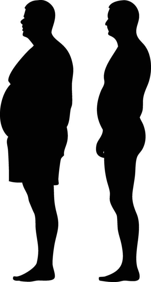 Before and after figure silhouettes showcase weight loss in male profile vector