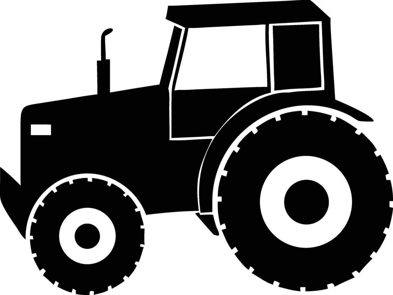 Black silhouette reveals a robust farm tractor on a white backdrop vector