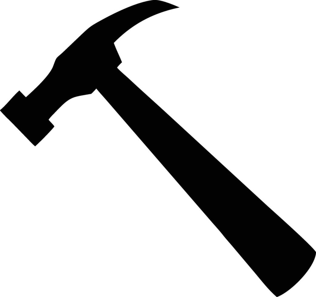 A simplistic monochrome hammer shows an essential construction tool clearly in silhouette against white vector