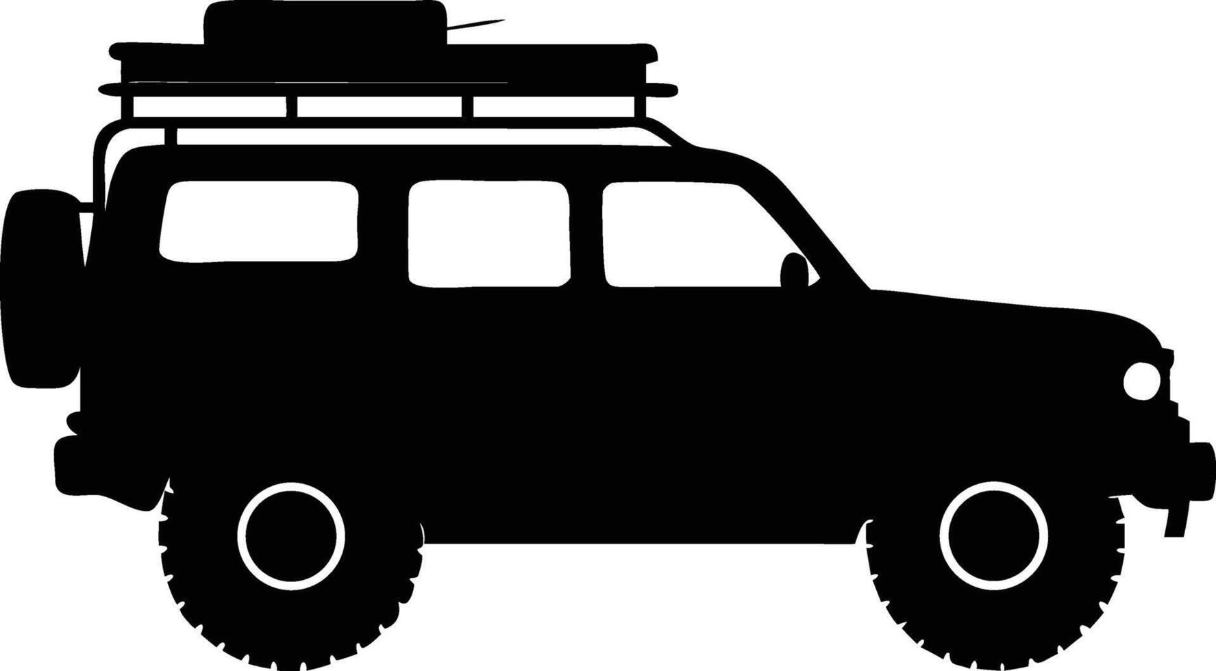 Black silhouette of a fourwheel drive vehicle with luggage rack shows great mobility vector