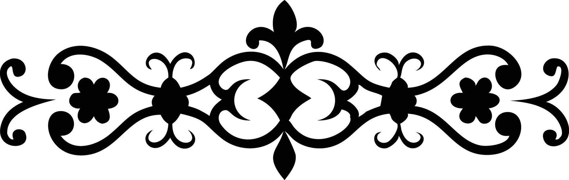 Elegant flourish accent with flower and scroll elements creates a symmetrical black pattern vector